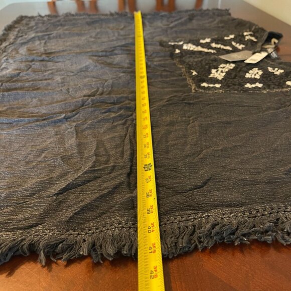 Be Beach by Exist Black Fringe Boho Poncho With Embroidered Floral Details L/XL - Picture 9 of 14